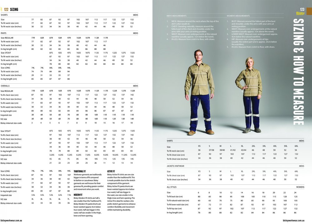 Bisley Work Pants Size Chart